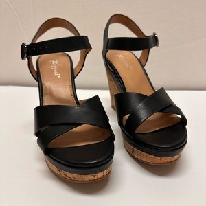 Xappeal women’s cork black wedge shoes~ 6